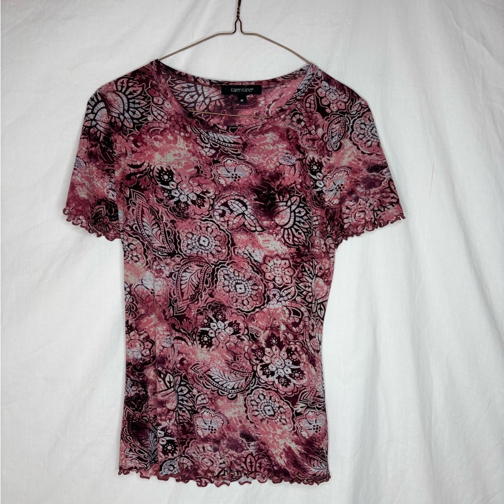 Karen Kane women’s top sizeM ruffled edges, semi sheer, short sleeve